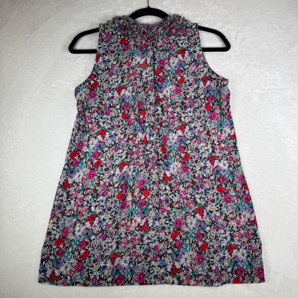 Cabi Womens Top XS Sleeveless Liberty Floral Print Ruffle Collar Button Detail - Picture 3 of 8